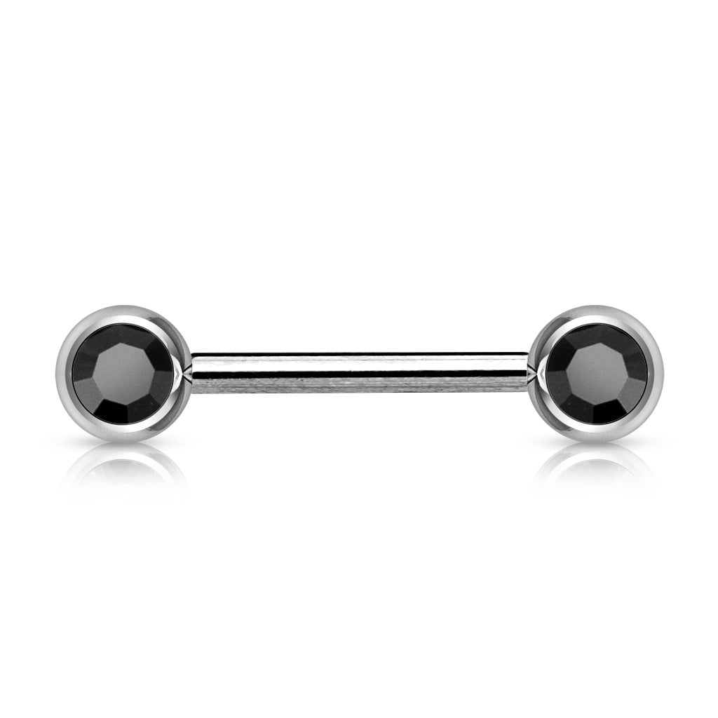 Surgical Steel Nipple Barbell with Front Facing CZ External Thread
