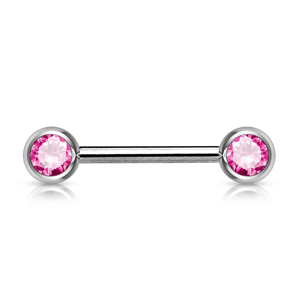 Surgical Steel Nipple Barbell with Front Facing CZ External Thread