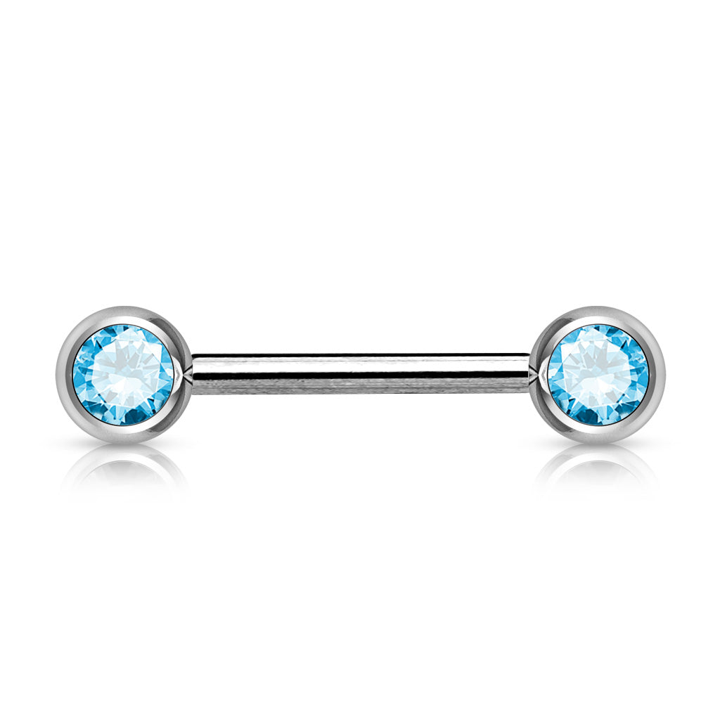 Surgical Steel Nipple Barbell with Front Facing CZ External Thread