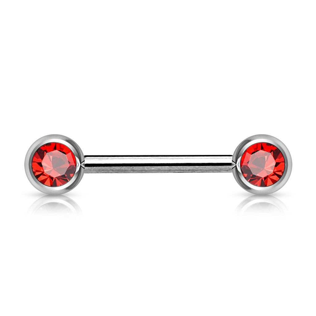Surgical Steel Nipple Barbell with Front Facing CZ External Thread