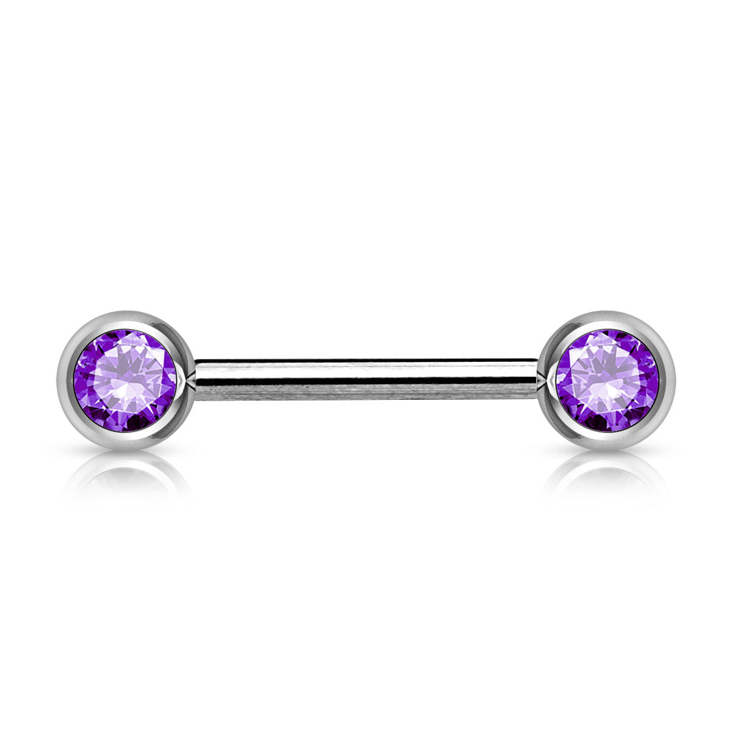 Surgical Steel Nipple Barbell with Front Facing CZ External Thread
