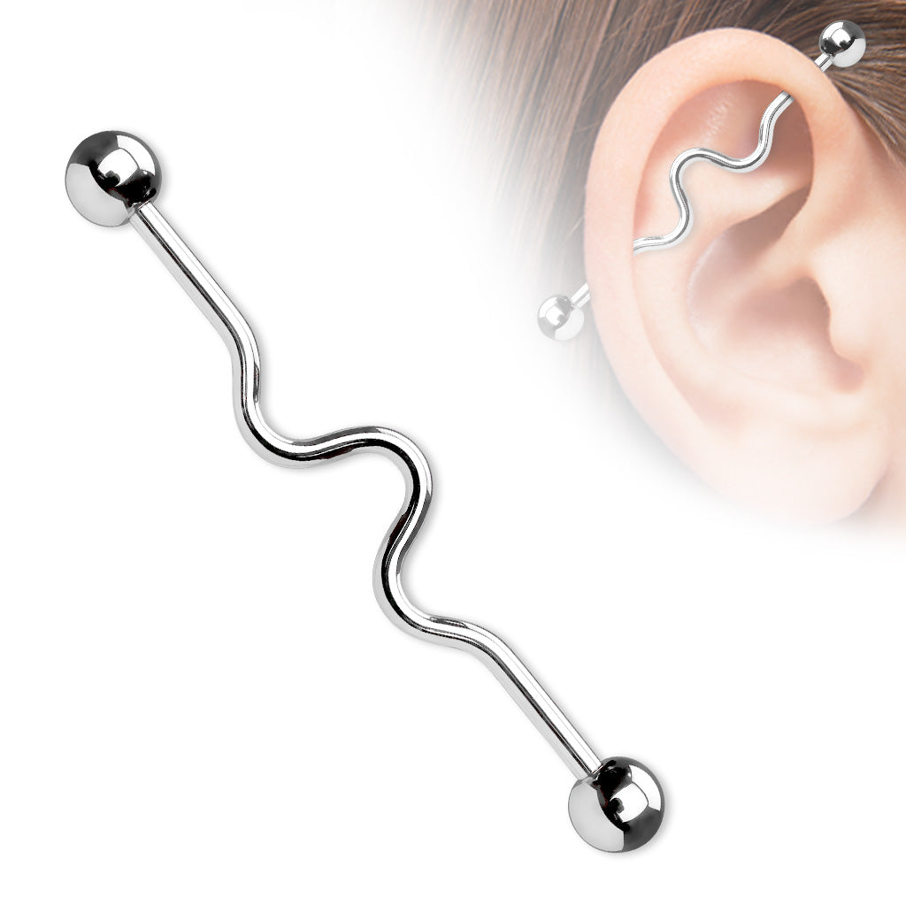 Wavy Industrial Surgical Steel External Thread Barbell