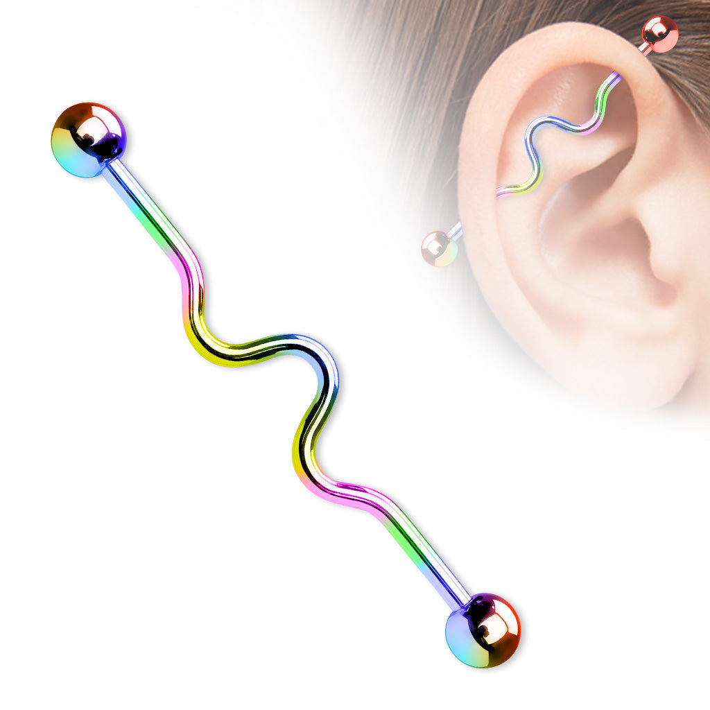 Wavy Industrial Surgical Steel External Thread Barbell