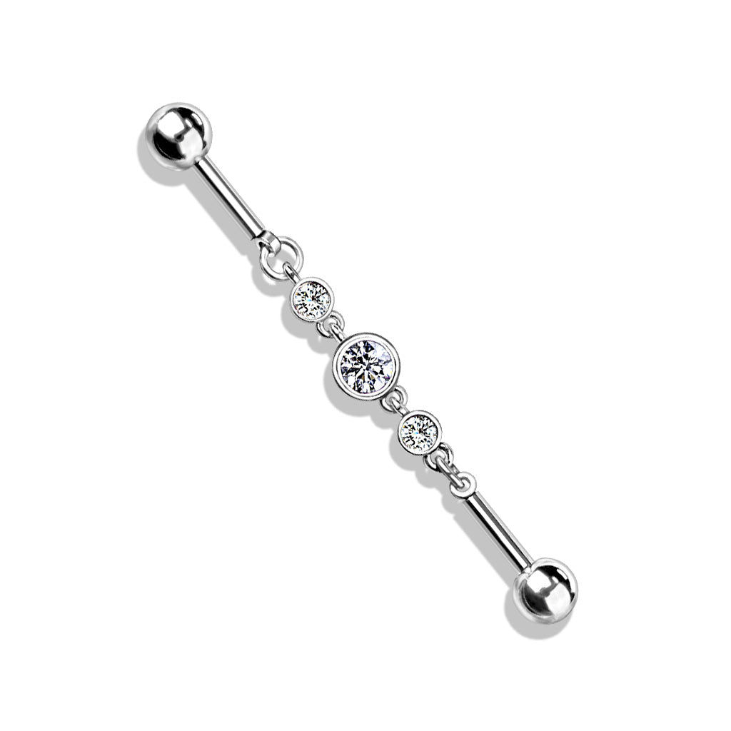 Surgical Steel External Thread Industrial with Triple Round CZ Chain Middle