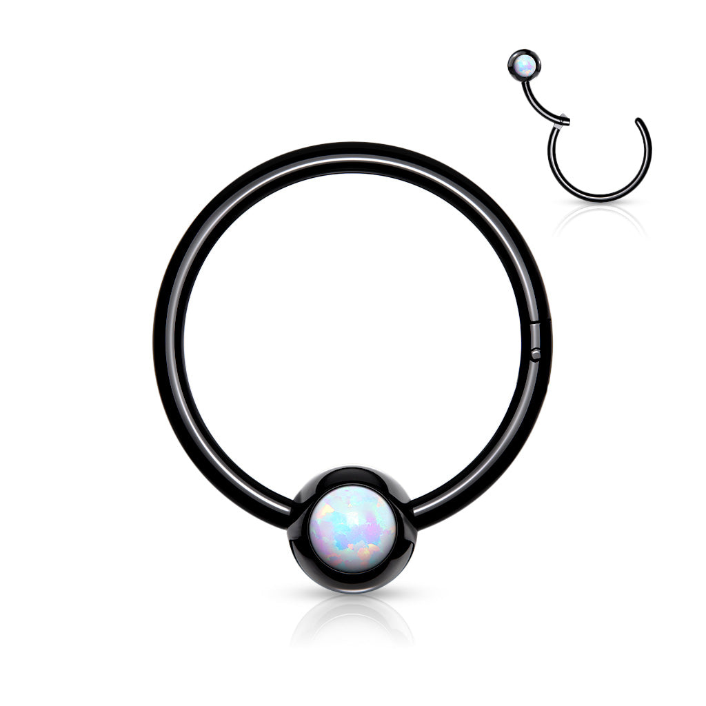 Surgical Steel Hinged Ring with Front Facing Single Opal Ball