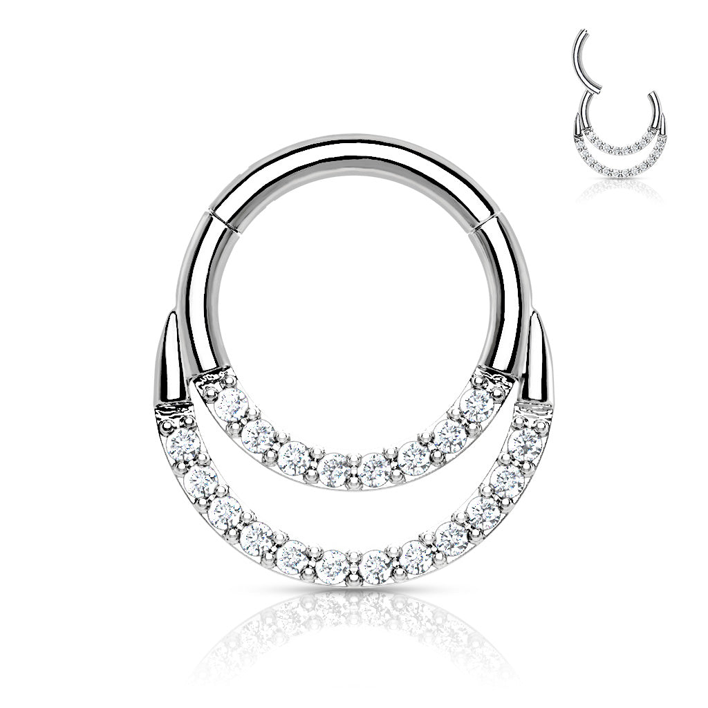 Surgical Steel Double Ring Front Facing Cubic Zirconia Hinged Ring