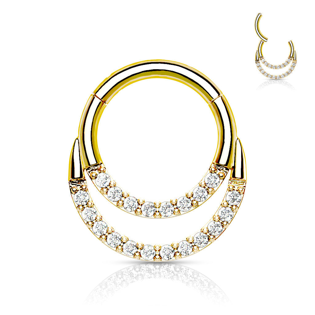 Surgical Steel Double Ring Front Facing Cubic Zirconia Hinged Ring