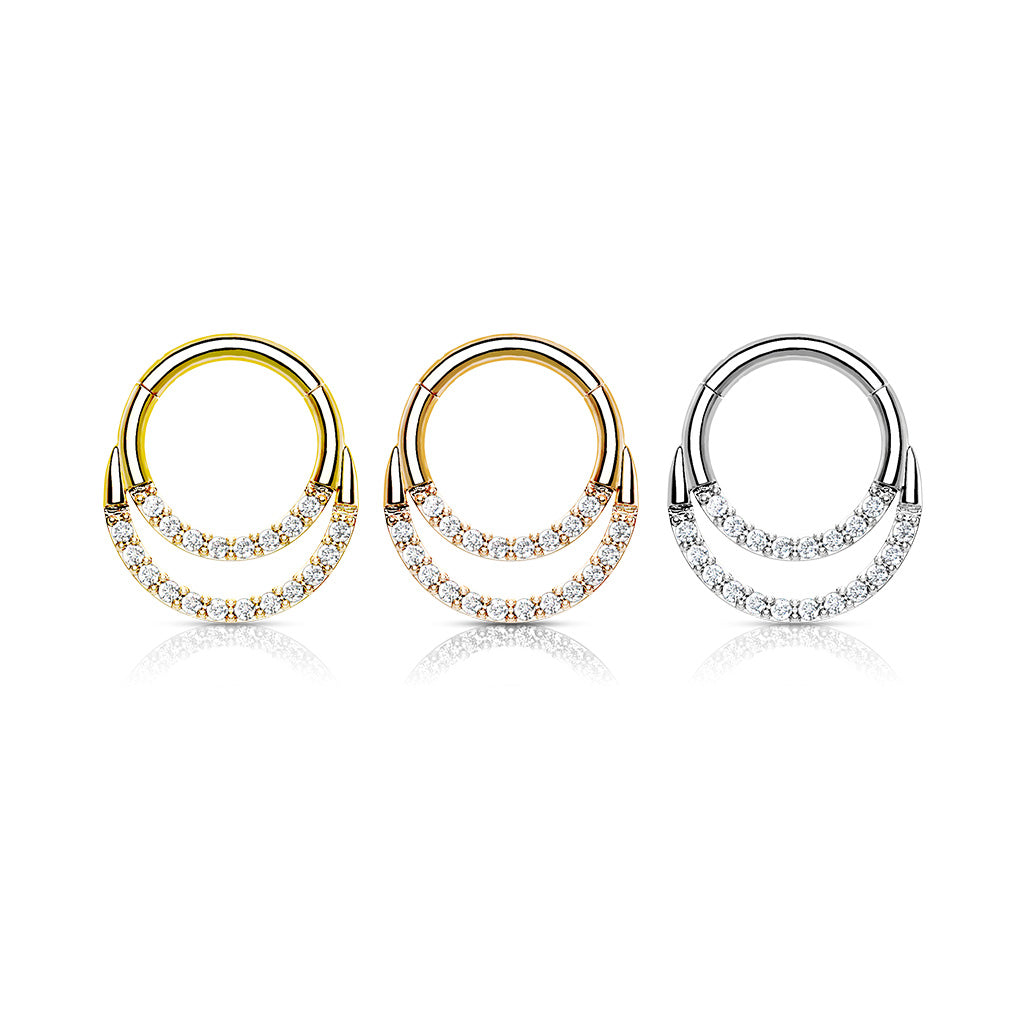 Surgical Steel Double Ring Front Facing Cubic Zirconia Hinged Ring