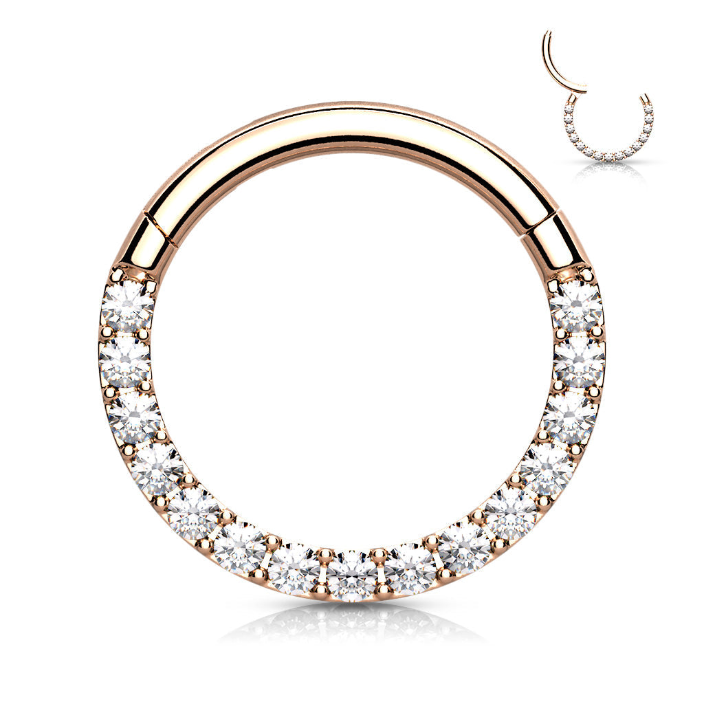 Surgical Steel Hinged Ring with CNC Set CZ Lined Paved Front