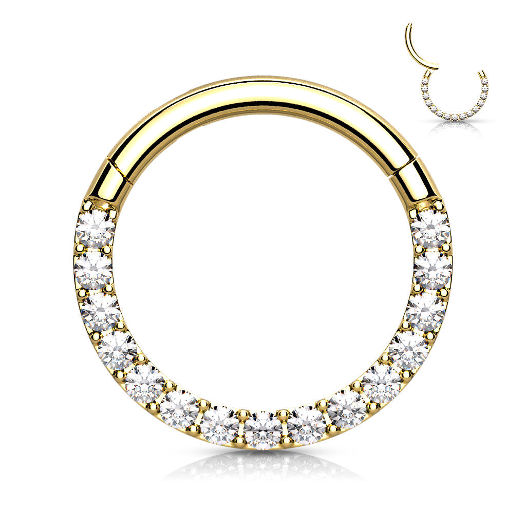 Surgical Steel Hinged Ring with CNC Set CZ Lined Paved Front