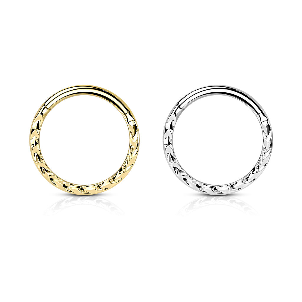 Surgical Steel Hinged Ring with Chevron Cut Front