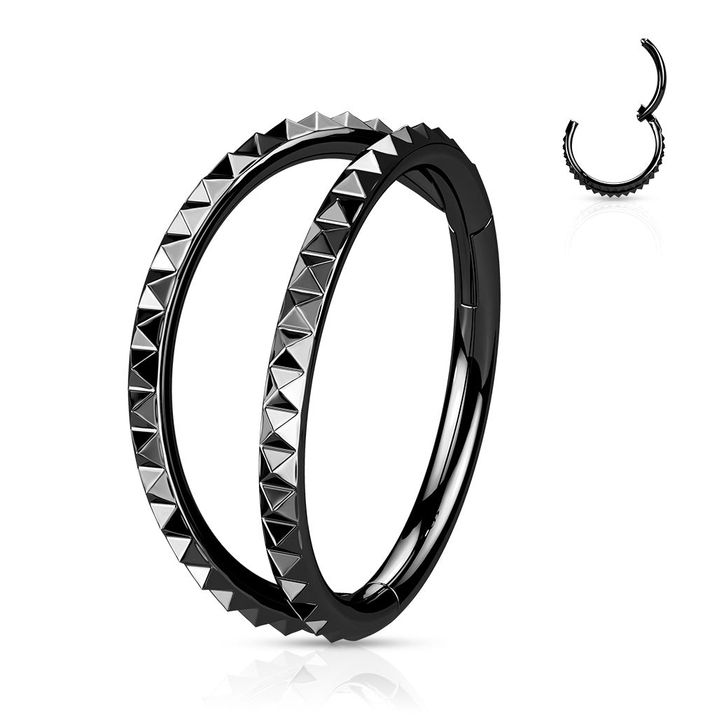 Surgical Steel Hinged Double Separated Row Pyramid Cut Ring