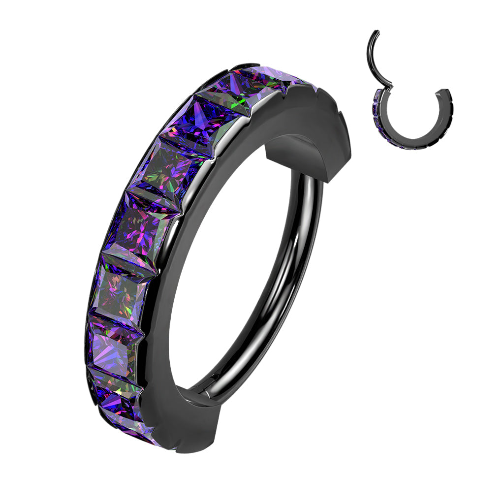 Surgical Steel Wide Outward Side Facing Square CZ Hinged Ring