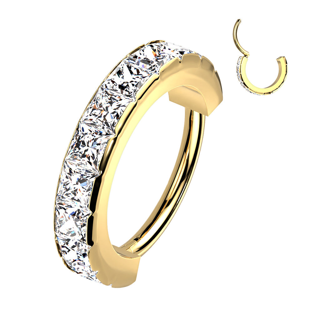 Surgical Steel Wide Outward Side Facing Square CZ Hinged Ring