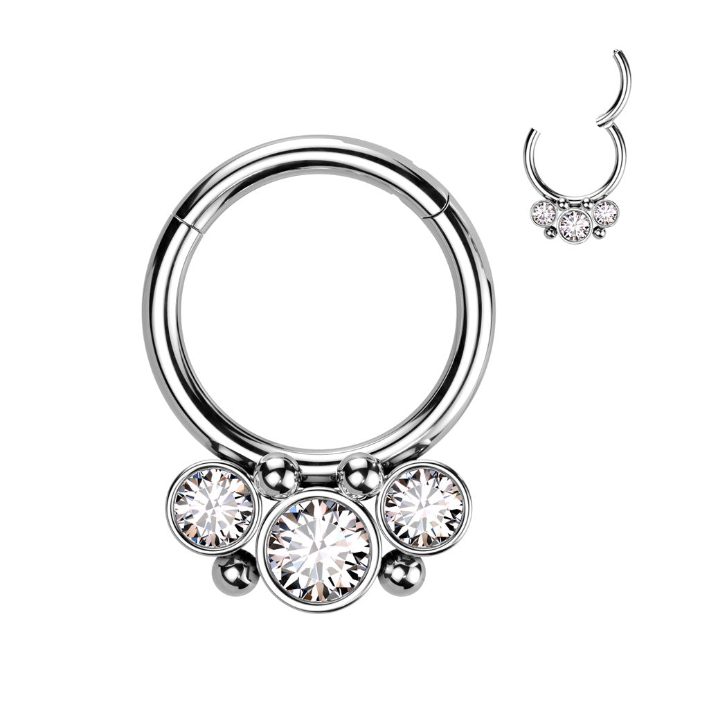 Surgical Steel Front Facing Bezel CZ with Micro Balls Hinged Ring