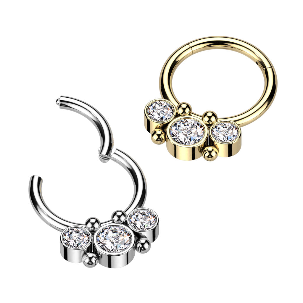 Surgical Steel Front Facing Bezel CZ with Micro Balls Hinged Ring