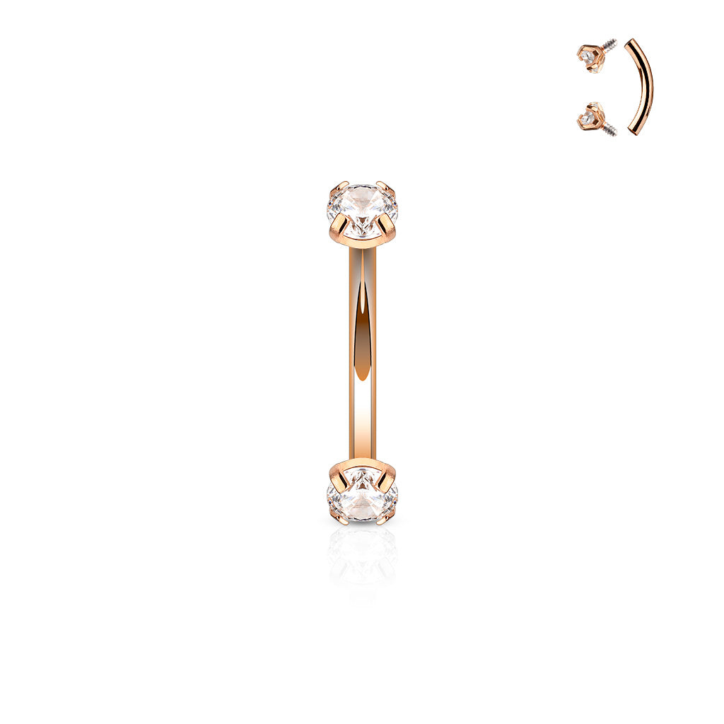 Surgical Steel Curved Barbells with Prong Gem Ends Internal Threading