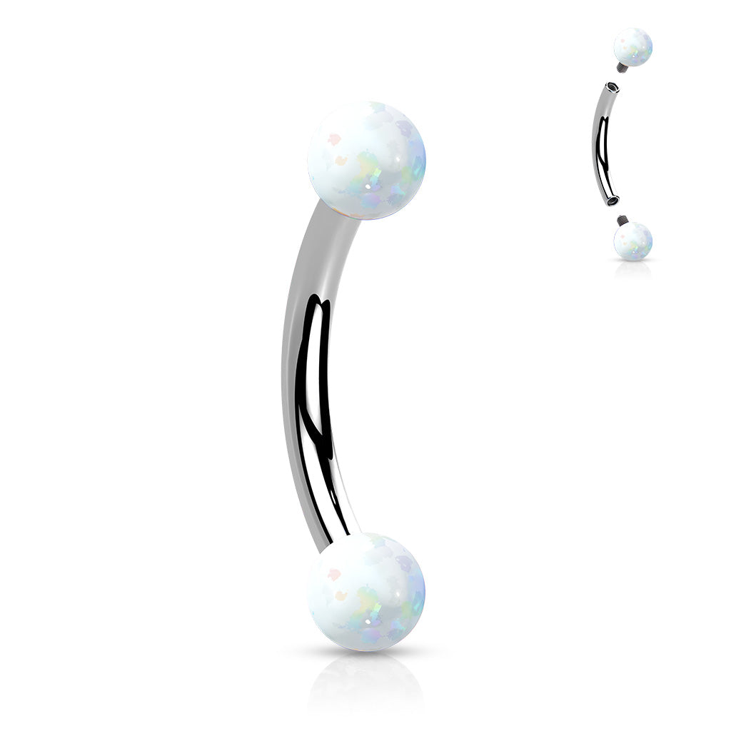 Surgical Steel Internally Threaded Curved Barbell with Opal Ball Ends