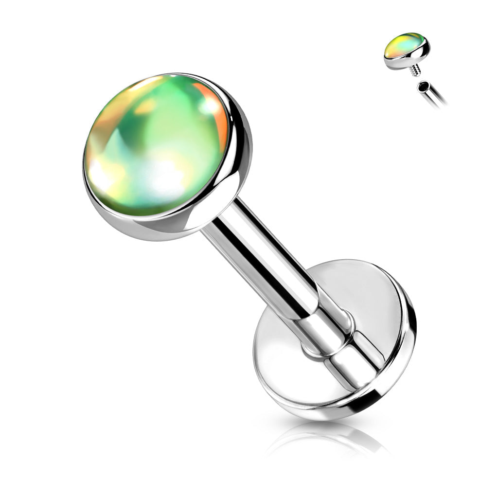 Iridescent Stone Top Surgical Steel Labret Internal Thread