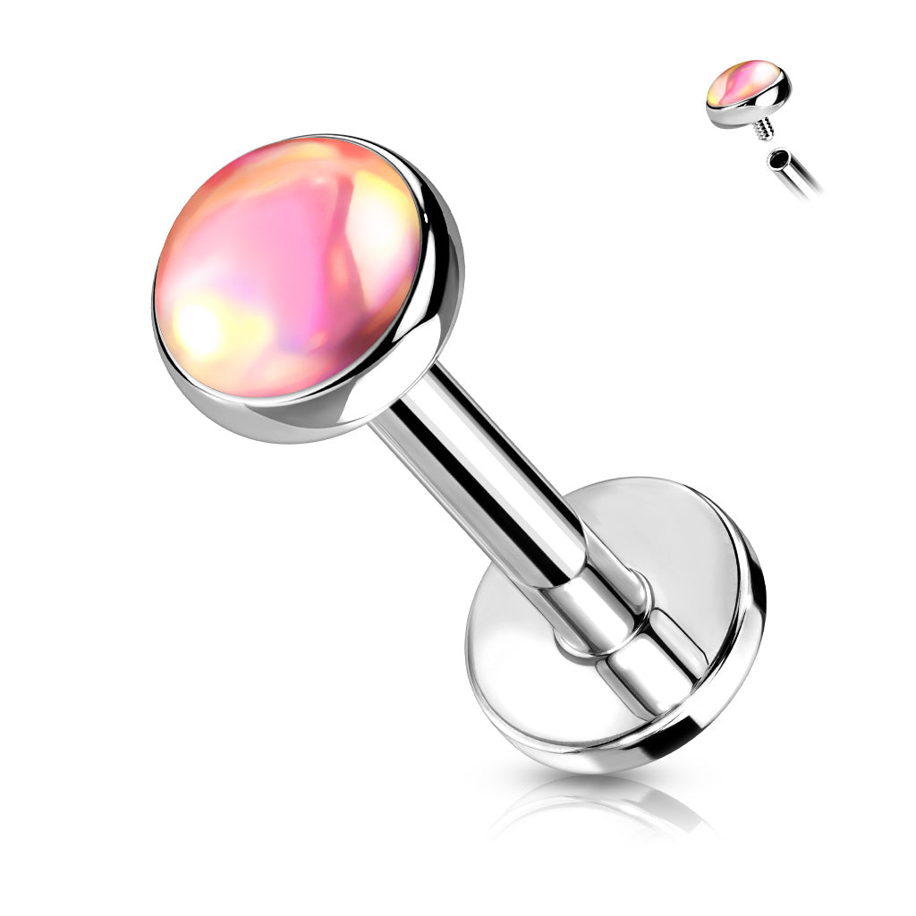 Iridescent Stone Top Surgical Steel Labret Internal Thread