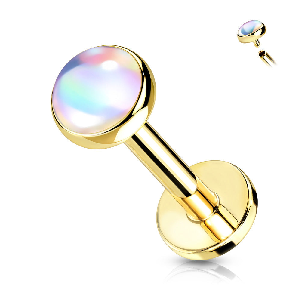 Iridescent Stone Top Surgical Steel Labret Internal Thread