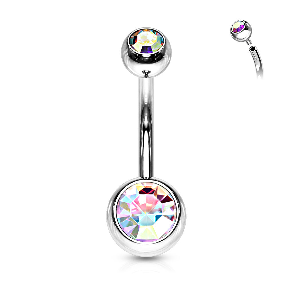 Surgical Steel Double Jewel Internally Threaded Standard Belly Banana