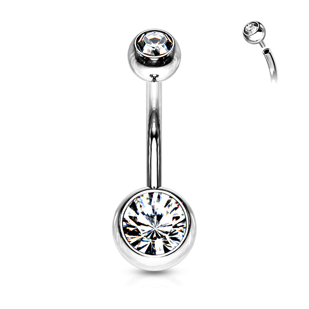 Surgical Steel Double Jewel Internally Threaded Standard Belly Banana