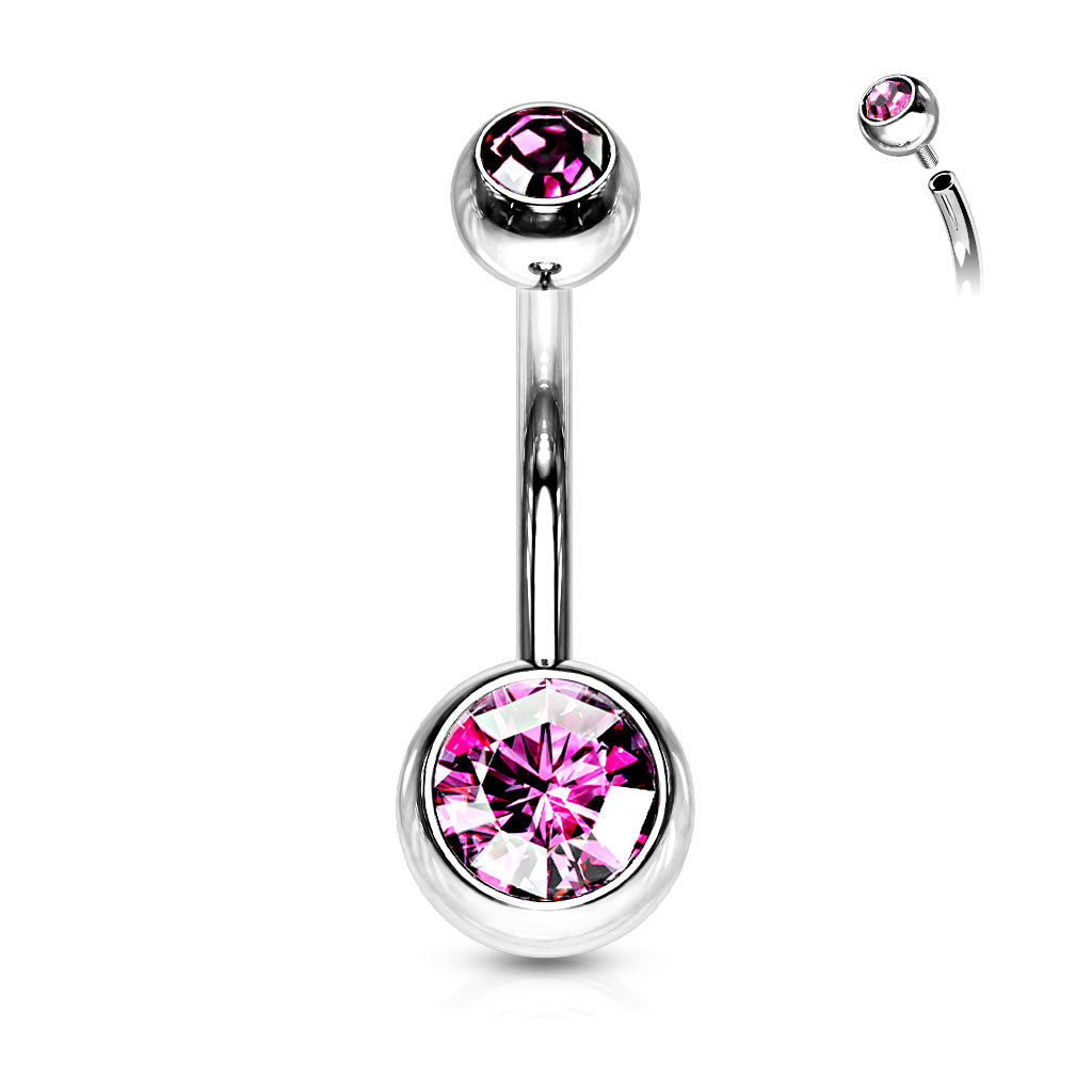 Surgical Steel Double Jewel Internally Threaded Standard Belly Banana
