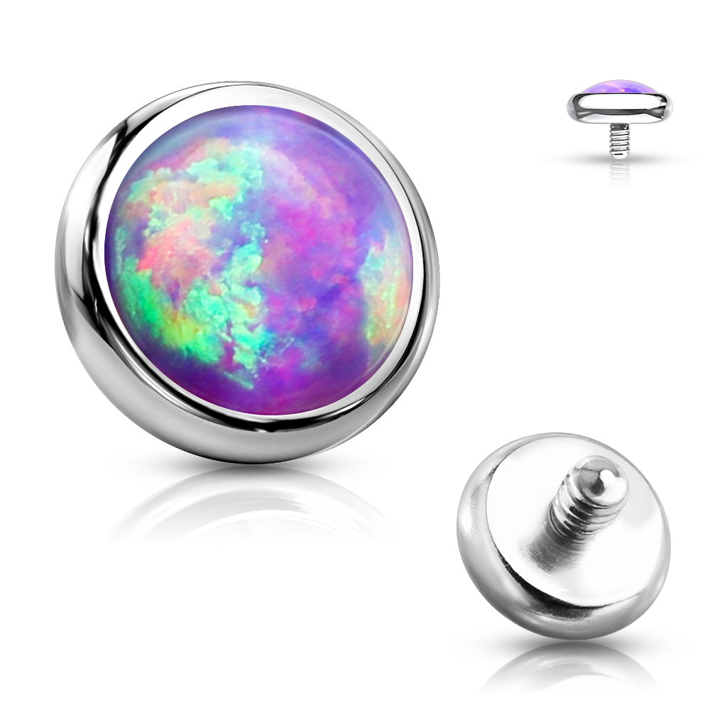 Internally Threaded Surgical Steel Opal Bezel Tops