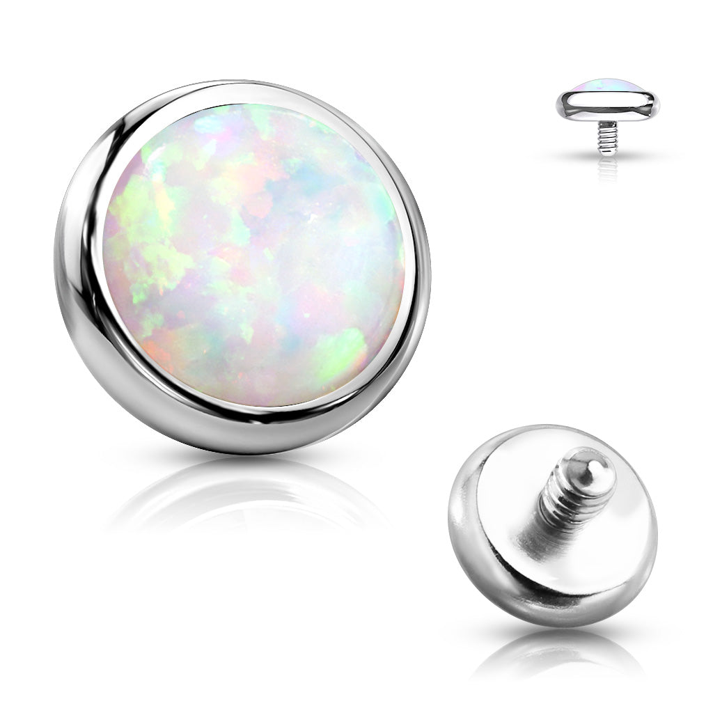 Internally Threaded Surgical Steel Opal Bezel Tops