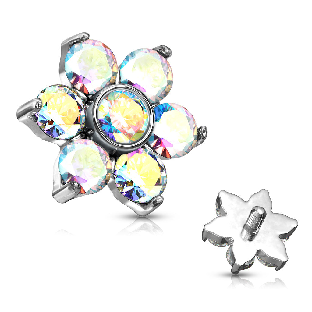 Internal thread Surgical Steel Zircon Prong Flower Tops