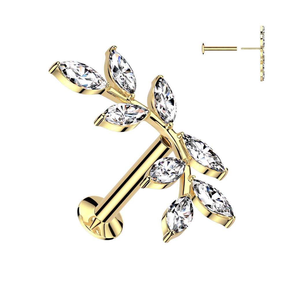 Surgical Steel Threadless 8 Marquise CZ Vine Crawler UFO Labret Combo