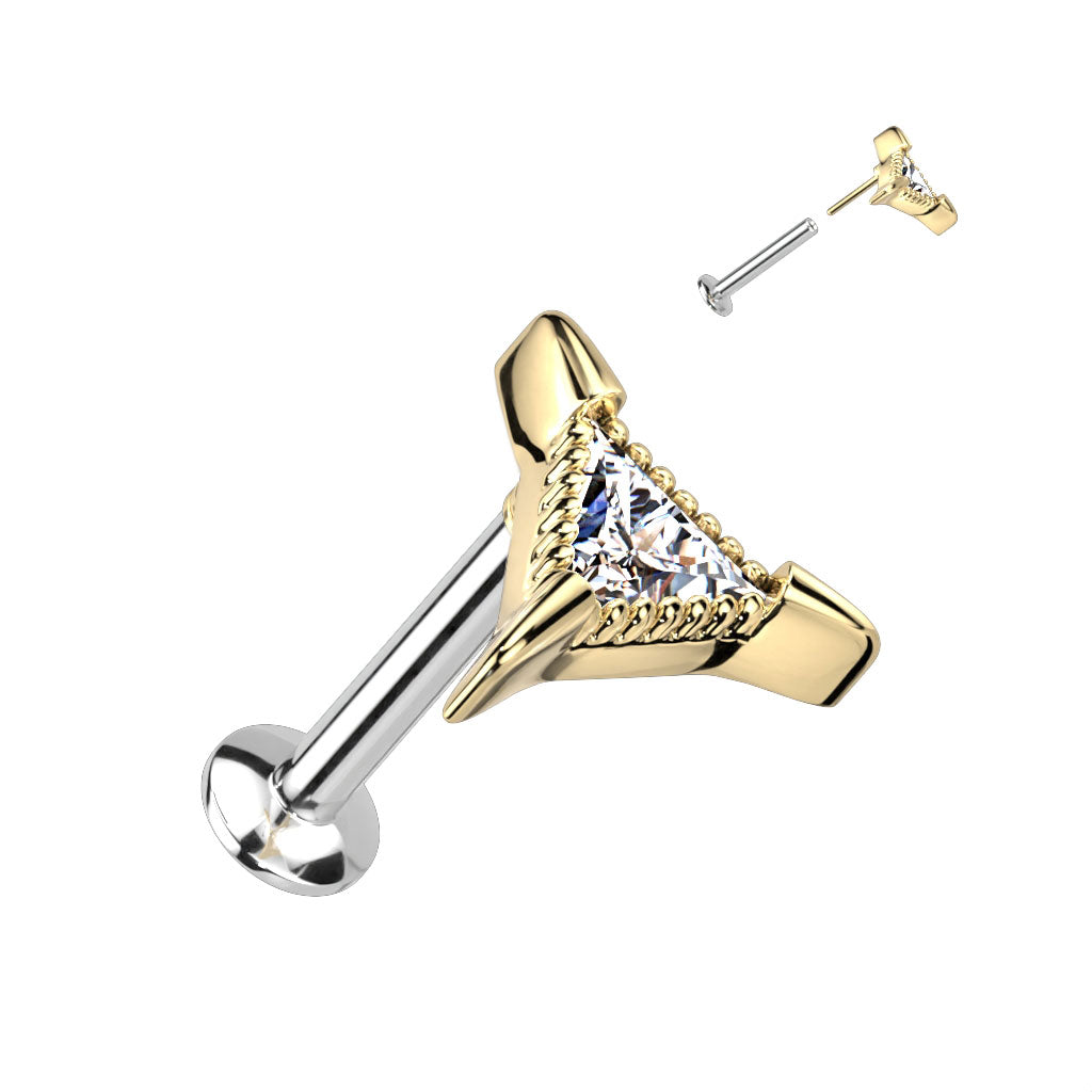 Surgical Steel Threadless CZ Triangle UFO Labret Combo - Discontinued