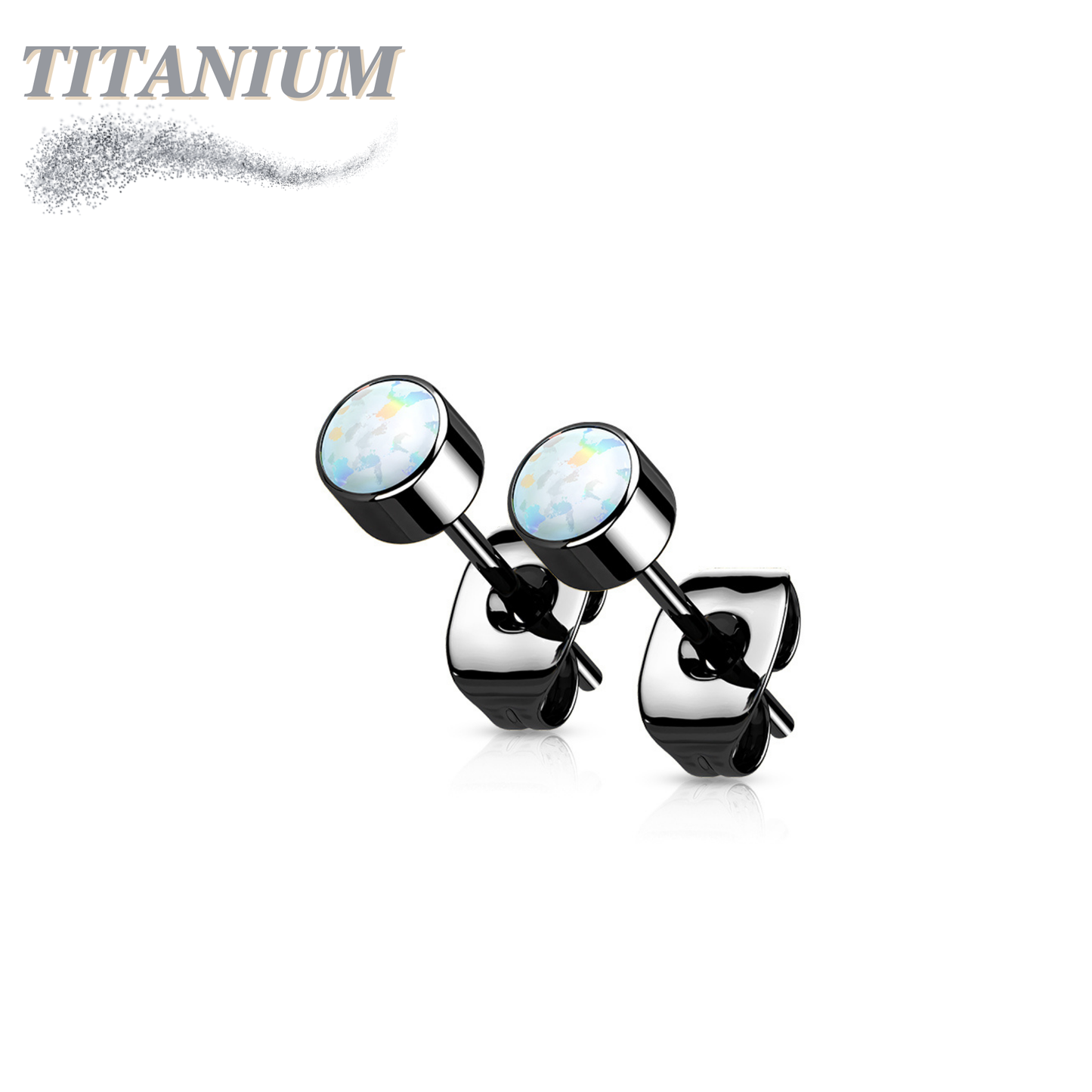 All Titanium Opal Bezel Set CZ Earrings