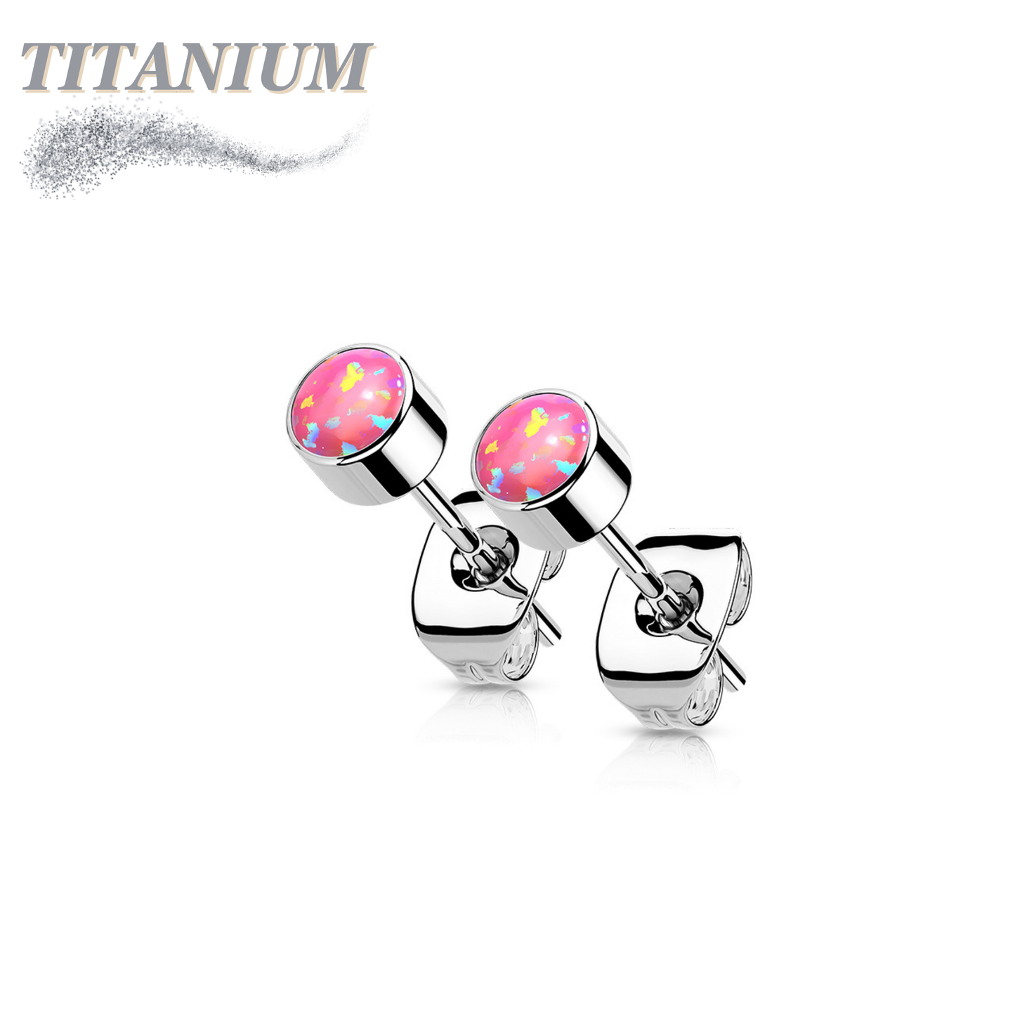 All Titanium Opal Bezel Set CZ Earrings