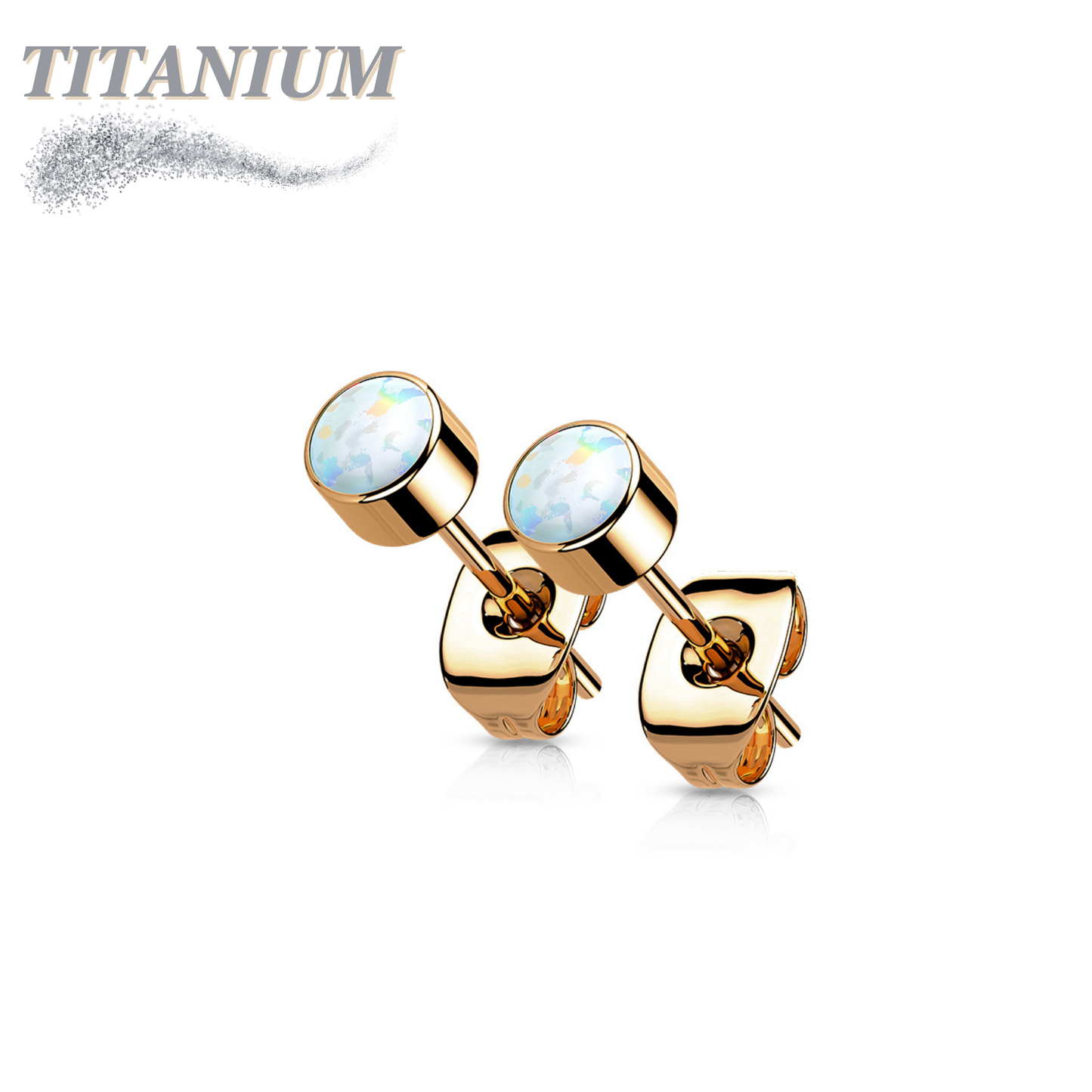 All Titanium Opal Bezel Set CZ Earrings
