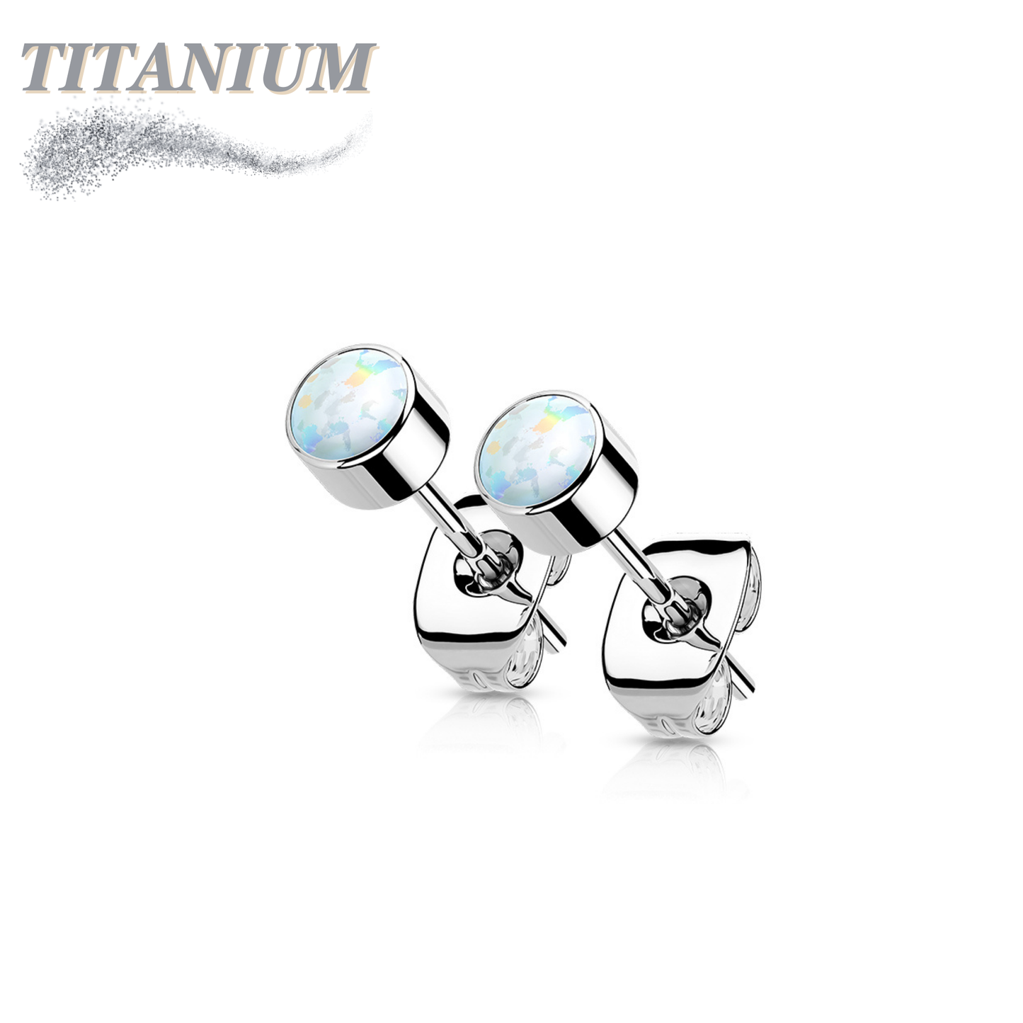 All Titanium Opal Bezel Set CZ Earrings