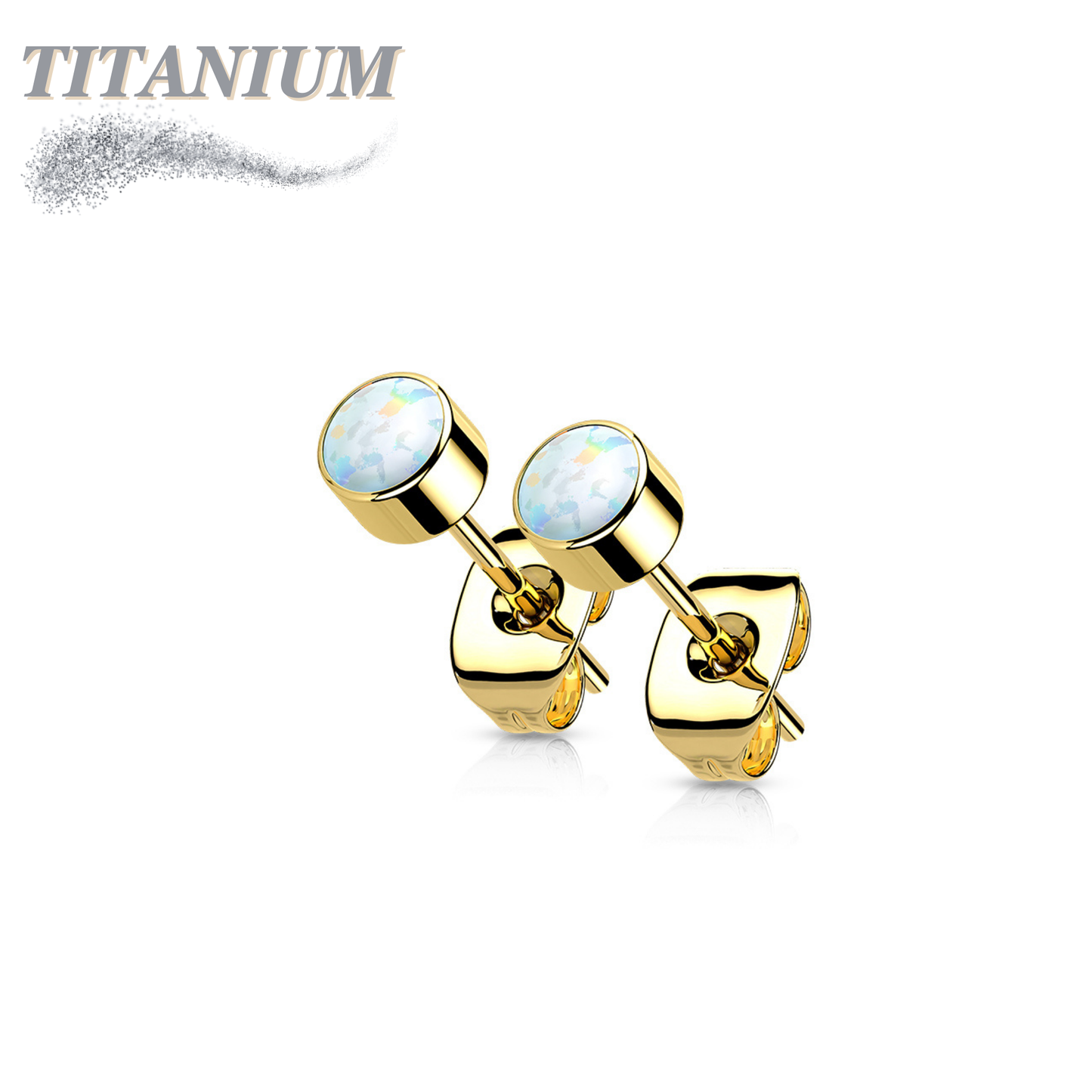 All Titanium Opal Bezel Set CZ Earrings