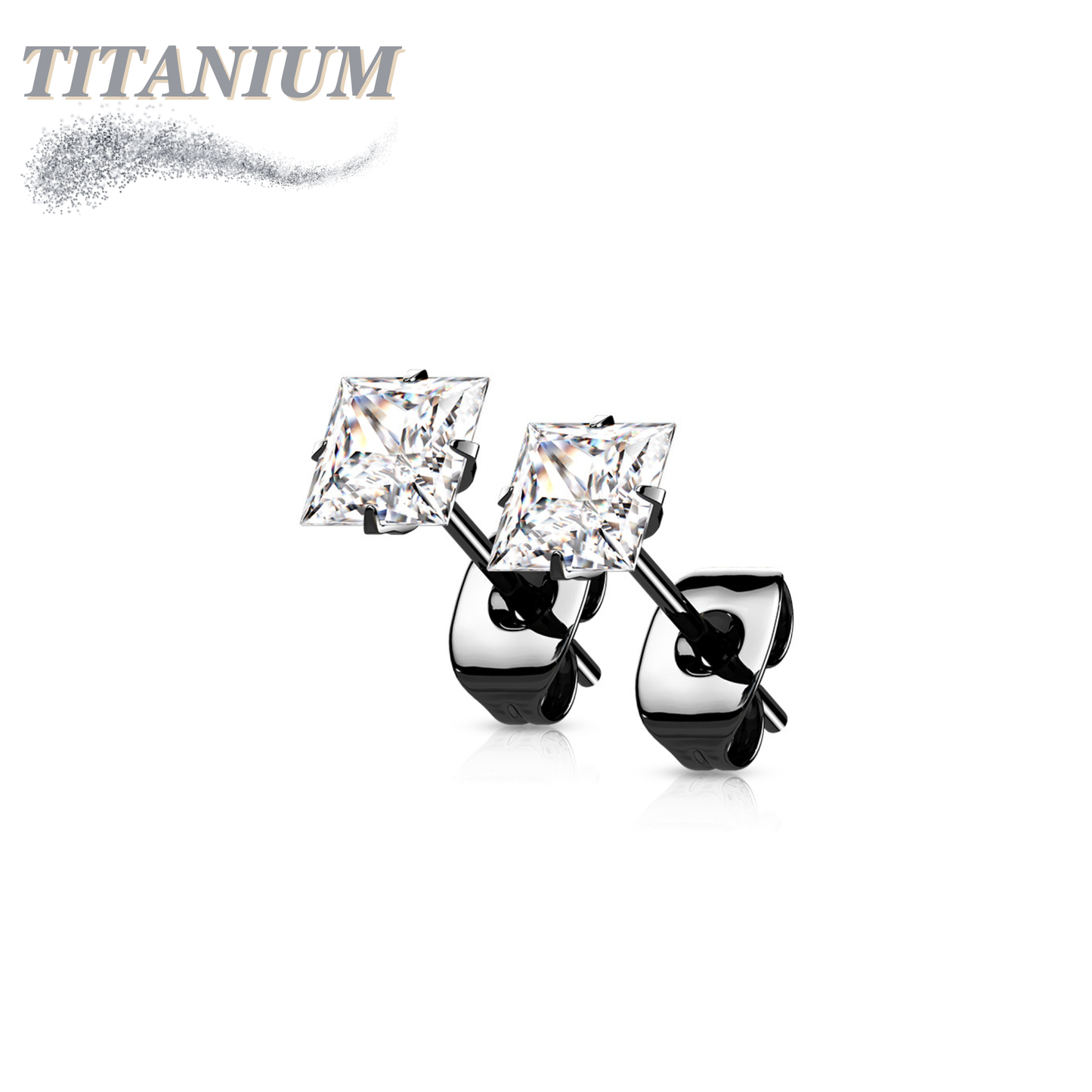 All Titanium Square Prong Set CZ Earrings