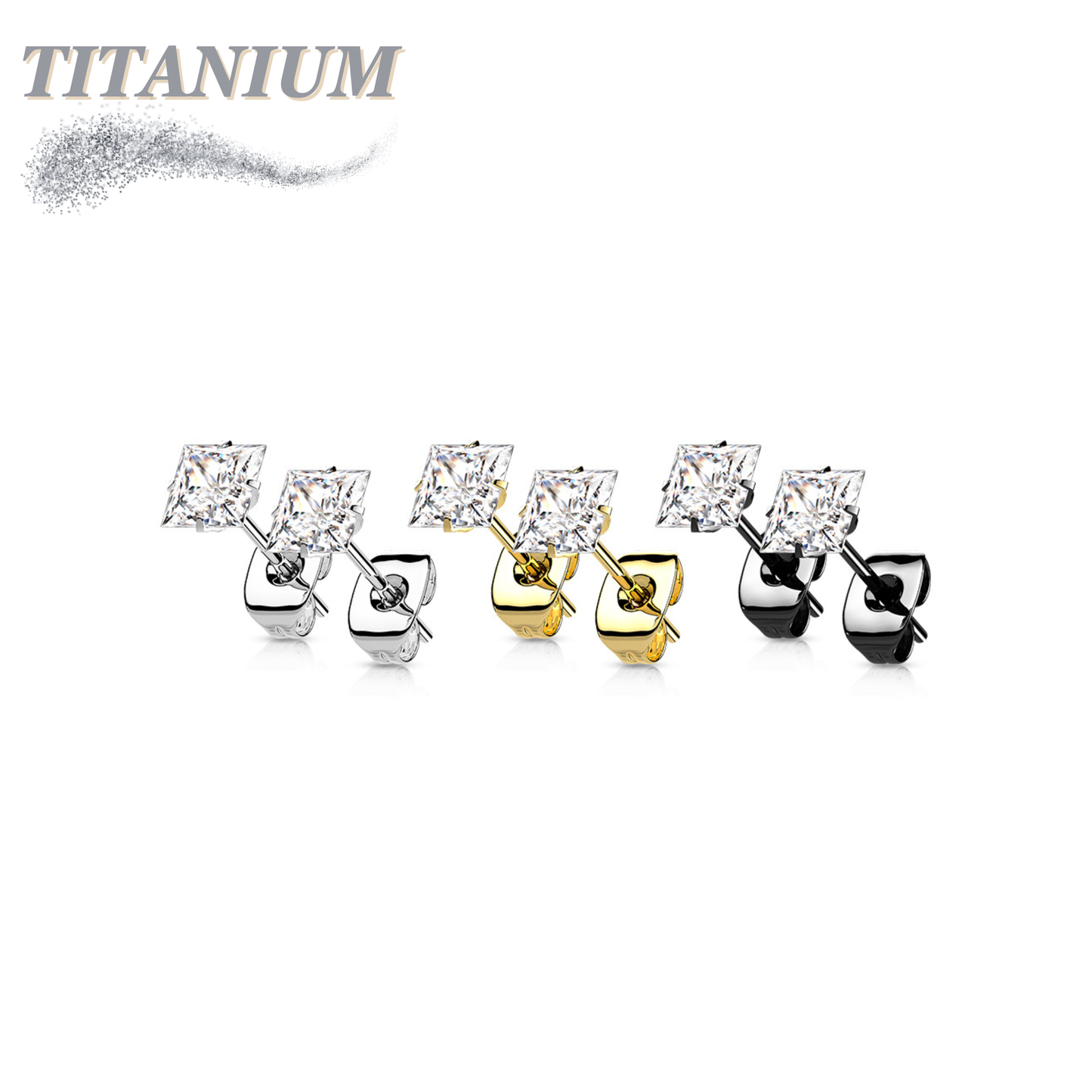 All Titanium Square Prong Set CZ Earrings