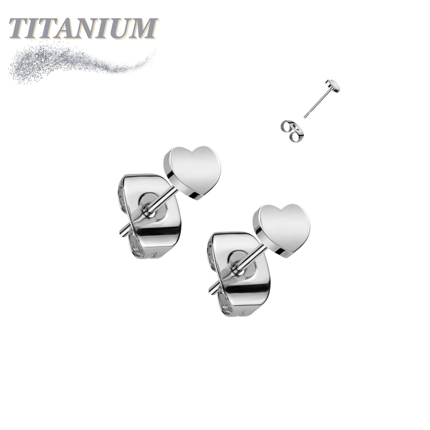 All Titanium Heart Top Earrings with Titanium Backs