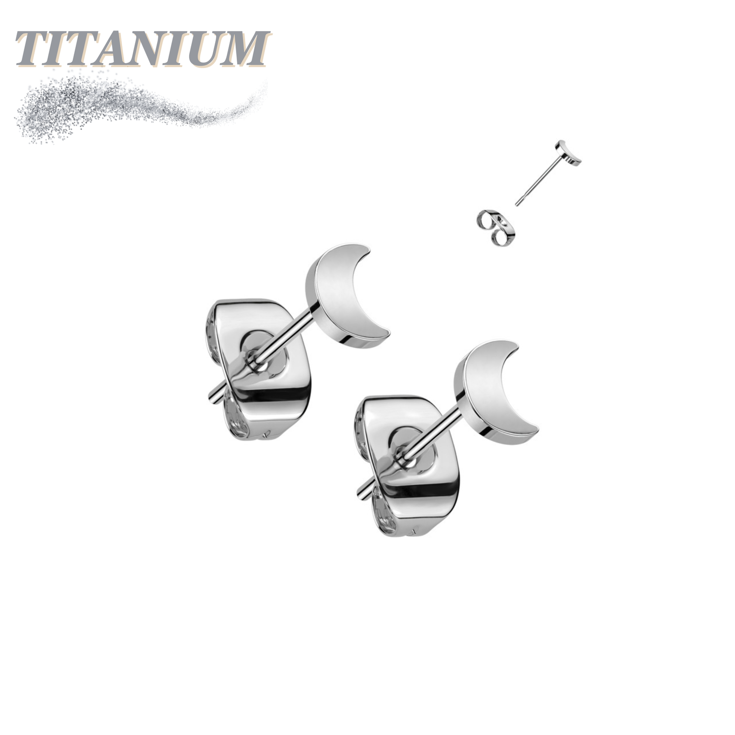 All Titanium Crescent Moon Top Earrings