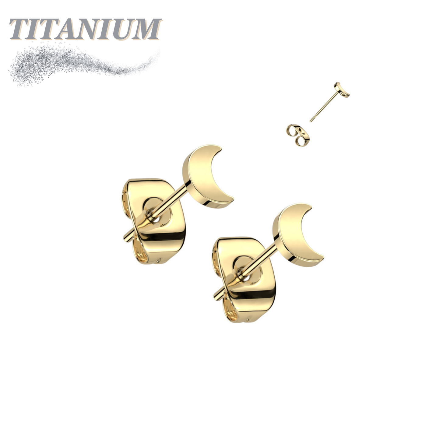 All Titanium Crescent Moon Top Earrings