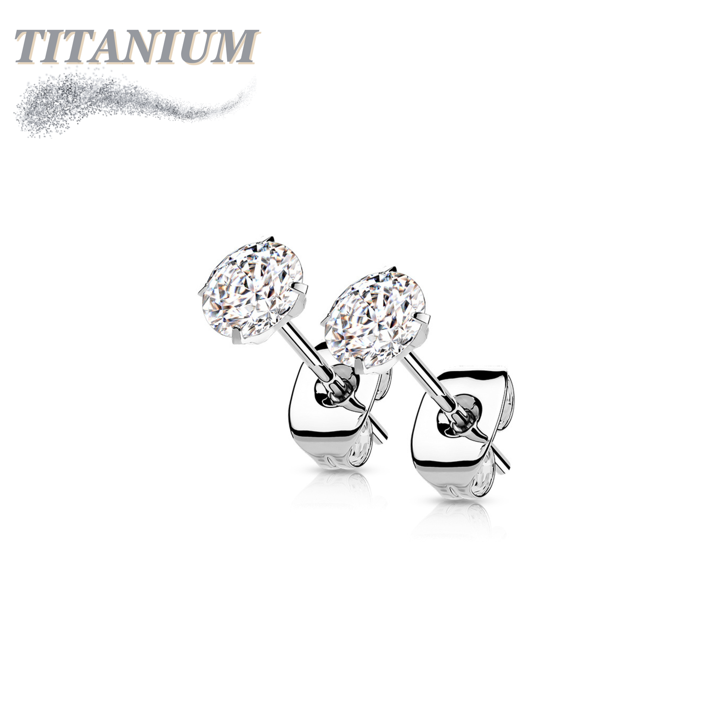 All Titanium Round Prong Set CZ Earrings