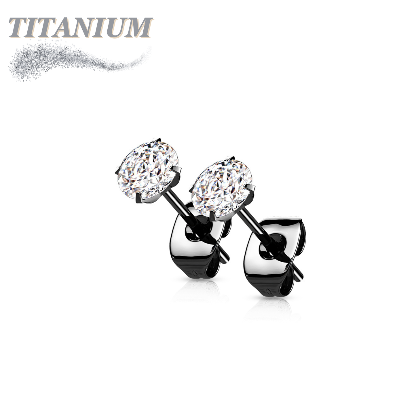 All Titanium Round Prong Set CZ Earrings