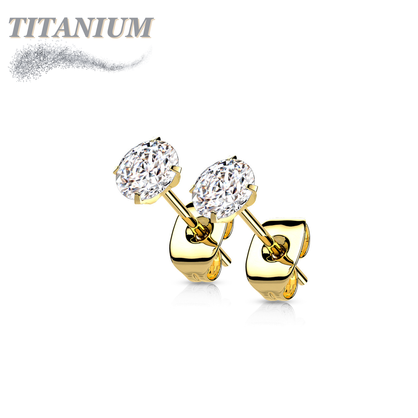 All Titanium Round Prong Set CZ Earrings