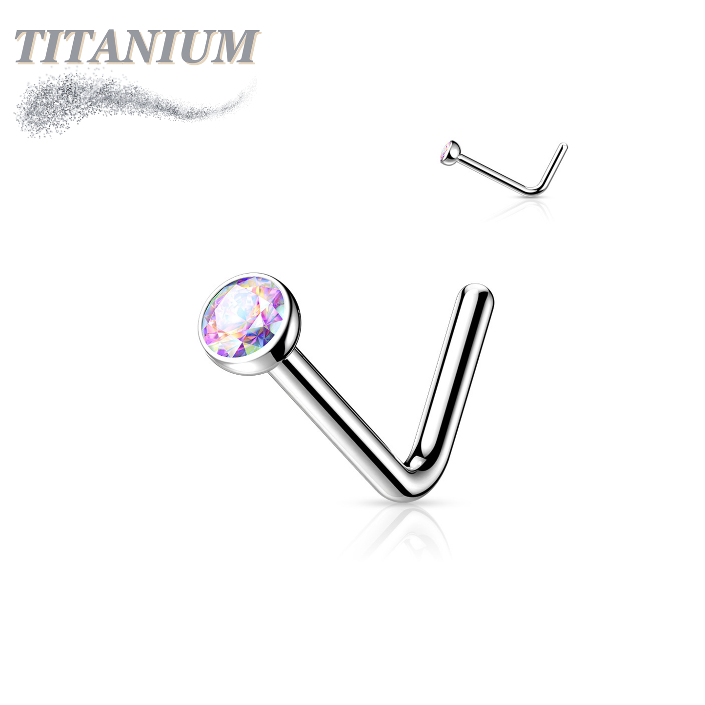 L Bend Titanium Nostril Stud with Press Fit Gem