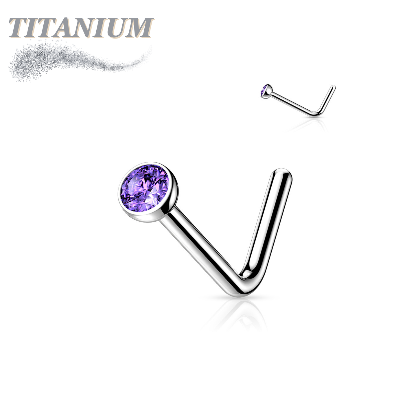 L Bend Titanium Nostril Stud with Press Fit Gem
