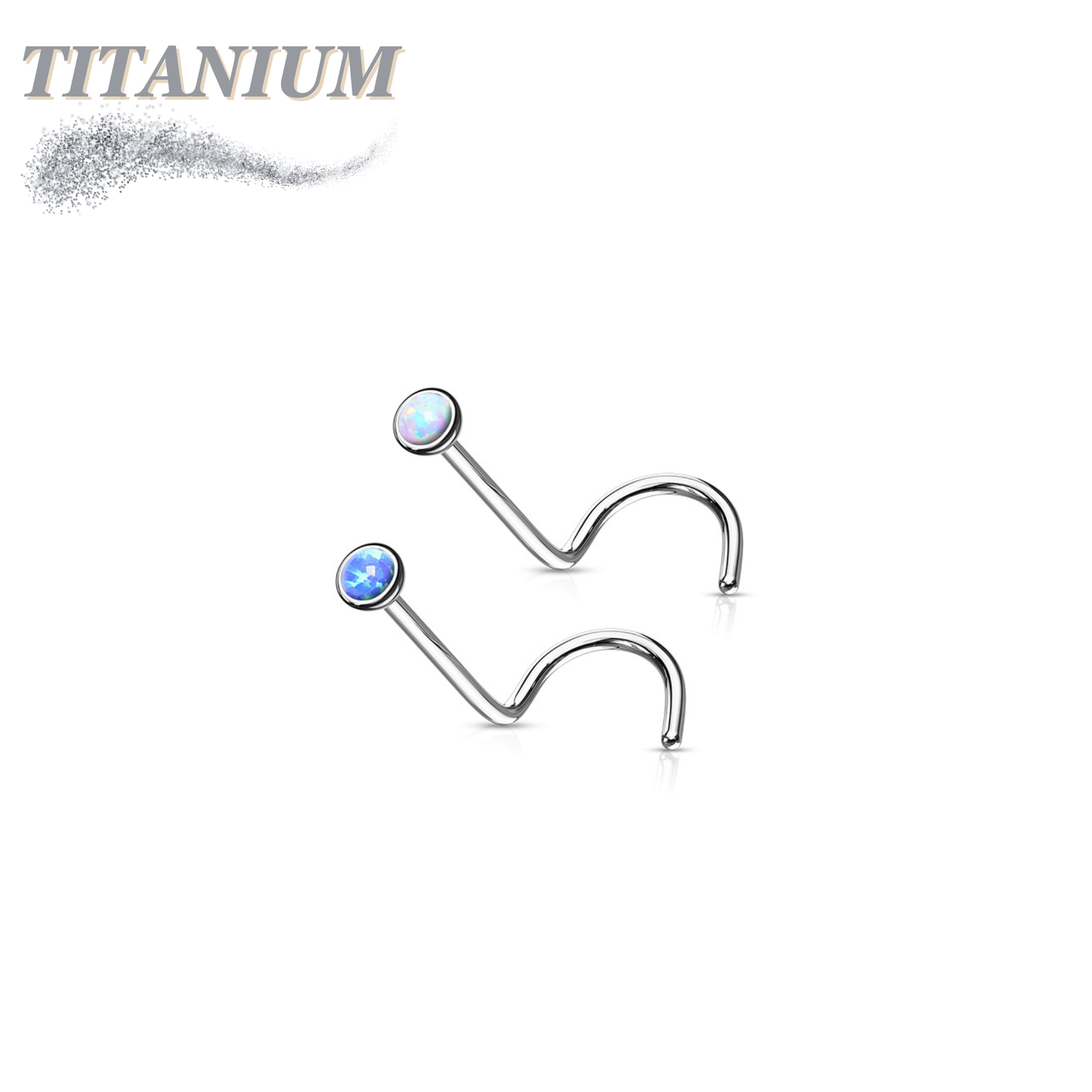 Titanium Bezel Set Opal Ball Nostril Screw