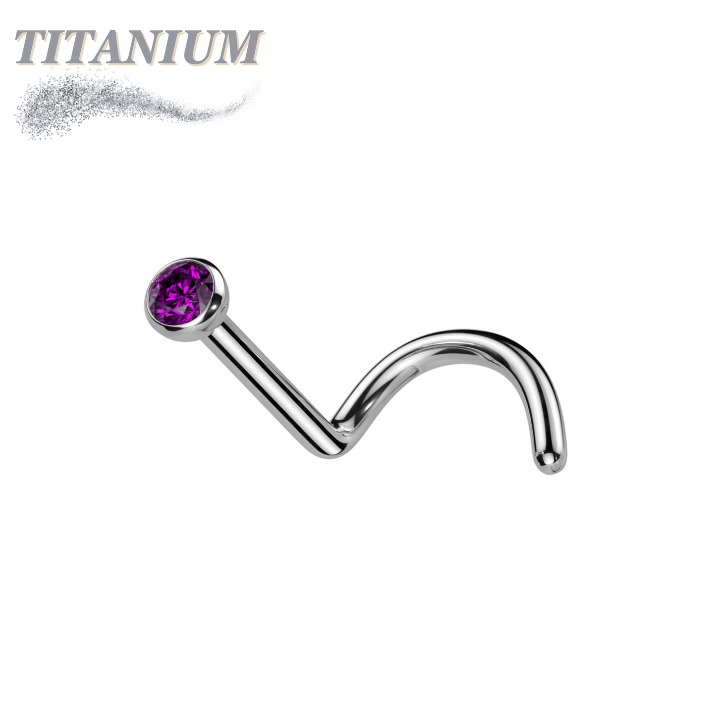 Titanium Nostril Corkscrew with Press Fit Gem Ball Top
